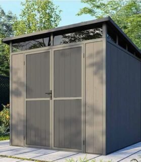 EVORA Gartenhaus aus grauem Verbundmaterial, 4 m² – Aluminiumkonstruktion – Co-extrudiertes Verbundholz – UV-beständig – Korrosionsbeständig