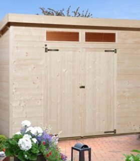 Barracão de Jardim LP SmartSide de 9 m² com Estrutura de Madeira – com Chão e Telhas Betuminosas, 412 x 279 x 237 cm – Timbela M904A – Harvest Honey